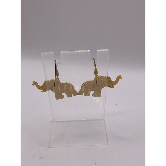 Elephant Shaped Enamel Dangle Earrings With Gold Tone Accents - Picture 3 of 4